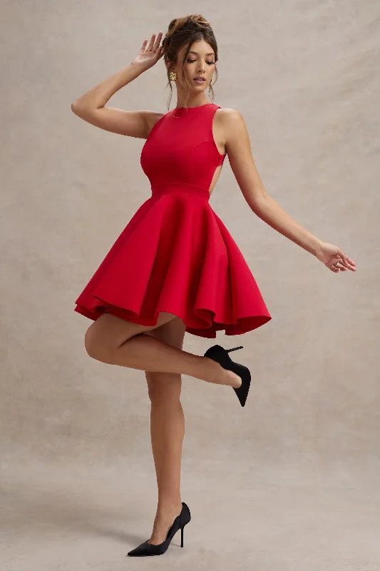 Overstock Sale Waverly | Red Racer-Neck Sleeveless Skater Mini Dress