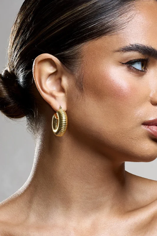 Bargain Prices Marceline | Gold Ribbed Chunky Hoop Earrings
