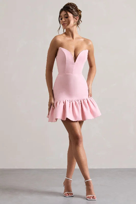 Savings Bonanza Koko | Pink Sweetheart Mini Dress With Ruffle Hem
