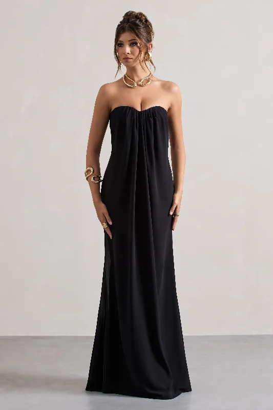 Savings Spectacular Kaz | Black Chiffon Sweetheart Maxi Dress