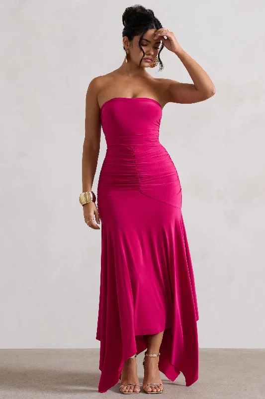 Seasonal Sale Florianne | Hot Pink Ruched Bandeau Midi Dress