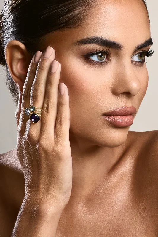 Super Sale Starla | Gold & Purple Adjustable Cluster Ring