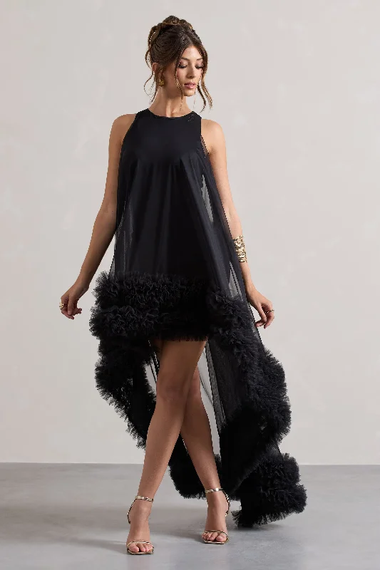 Don't Wait Lacie | Black Sleeveless Mini Dress With Tulle Overlay