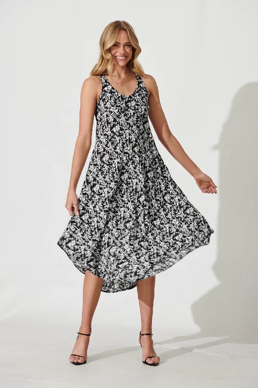 Must-Have Deals Two Of Us Midi Dress In Black With White Floral Print