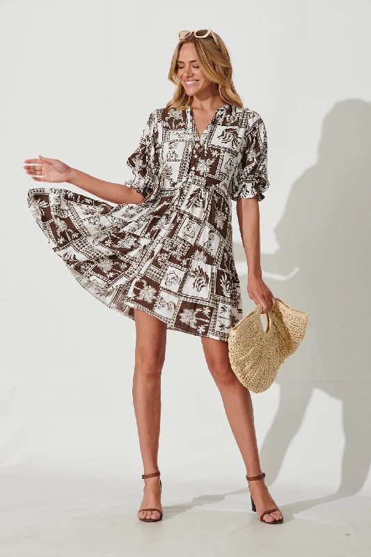 Exclusive Savings Santanna Smock Dress In Chocolate And White Patchwork