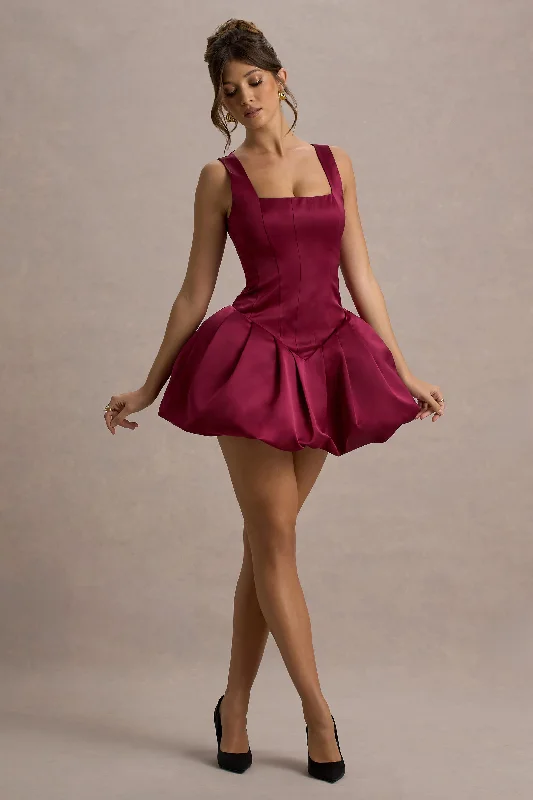 Bonus Savings Bramble | Port Satin Square-Neck Puffball Mini Dress