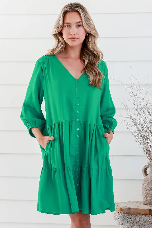 YEAR-End Clearance Riverside Dress In Green Linen Blend