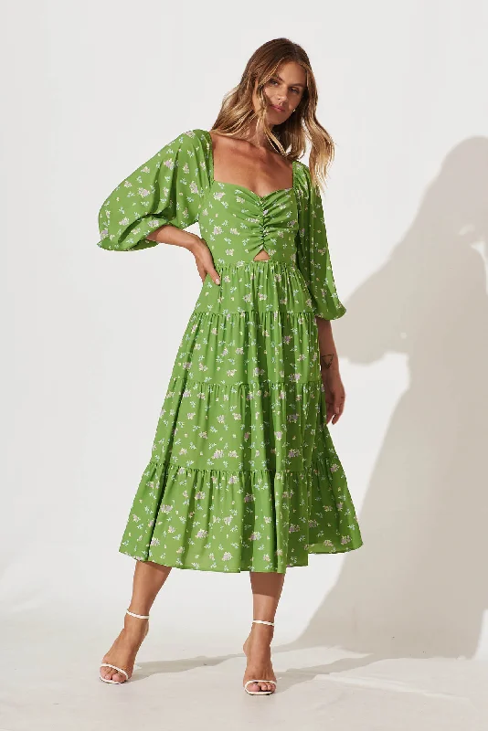 Midnight Madness Diaz Midi Dress In Green Floral