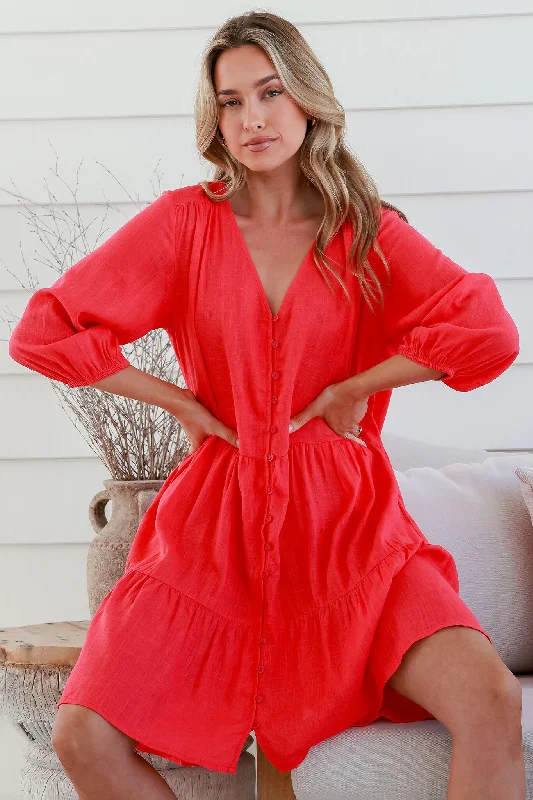 Super Bargain Riverside Dress In Hot Pink Linen Blend