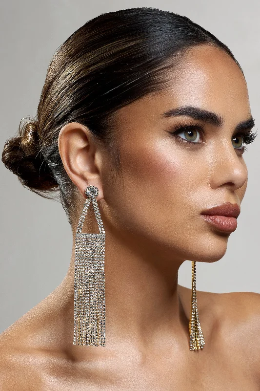 Final Markdown Glister | Gold Diamante Statement Tassel Earrings