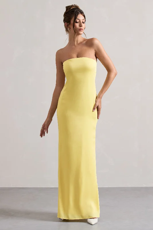 Savings Alert Azra | Lemon Satin Bandeau Maxi Dress