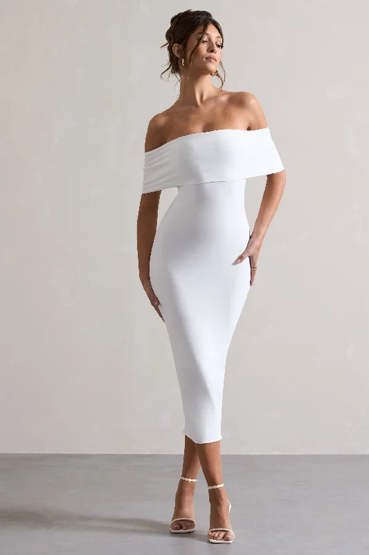 Deal of the Week Averie | White Bodycon Bardot Midi Dress