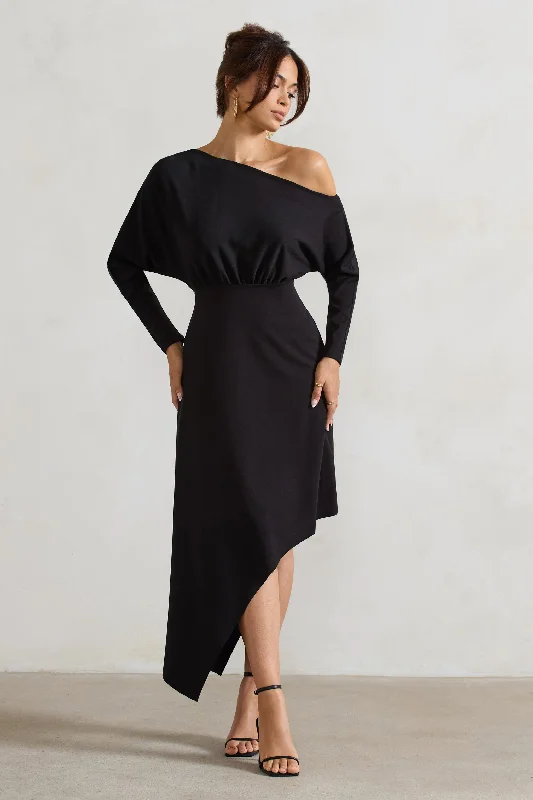 Price Reduction Lori | Black Asymmetric Long-Sleeve Maxi Dress