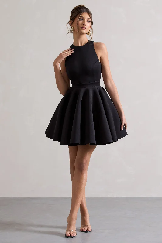 Discount Mania Waverly | Black Racer-Neck Sleeveless Skater Mini Dress