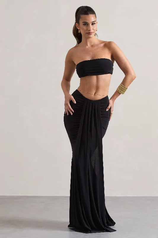 Can't Miss Vitality | Black Ruched Drape Maxi Skirt