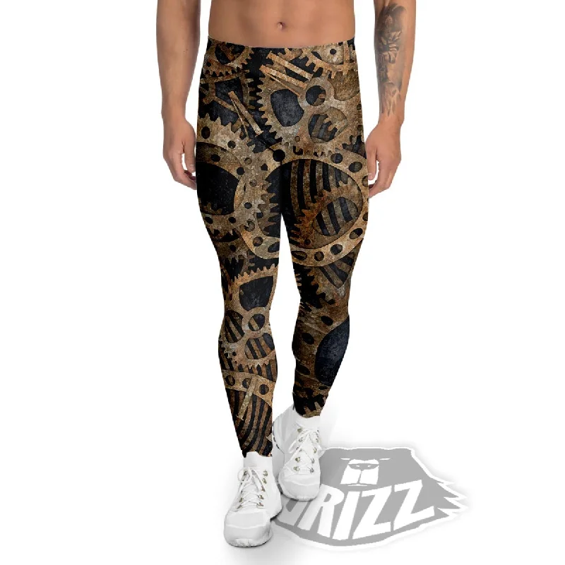 Crazy Savings Cogs And Gears Steampunk Brass Print Men's Leggings