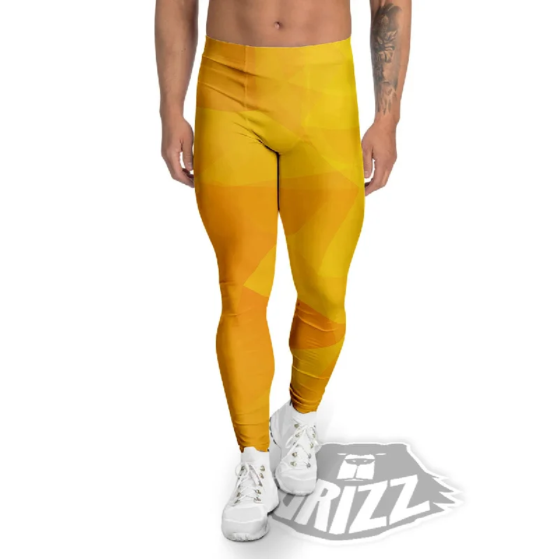 Super Bargain Geometric Polygonal Yellow Print Men's Leggings