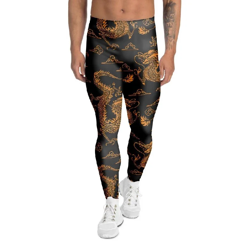 Low Prices Gold Janpanese Dragon Print Men's Leggings