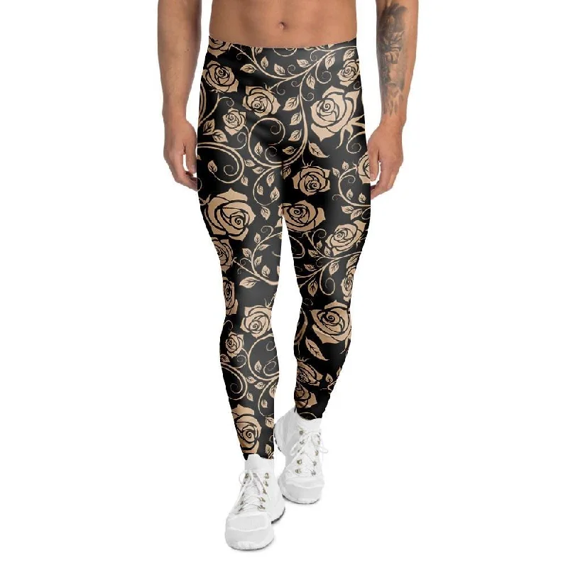 Huge Discounts Gold Rose Floral Men's Leggings
