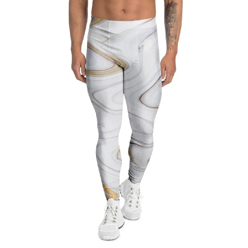 Final Clearance Gold White Marble Men's Leggings