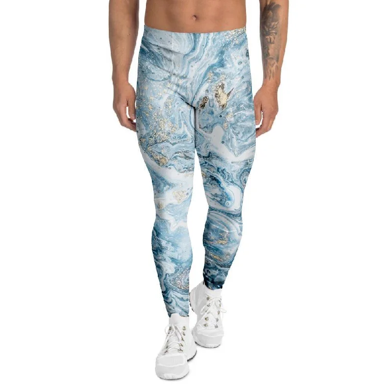 Exclusive Savings Golden Powder Blue Marble Men's Leggings