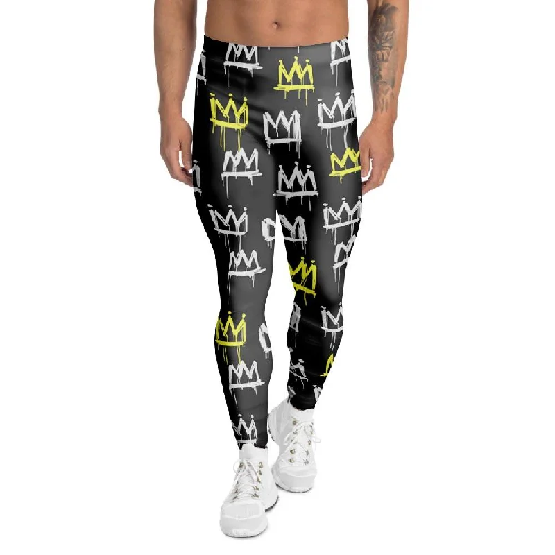 Big Discounts Graffiti Hiphop White And Yellow Crown Print Men's Leggings