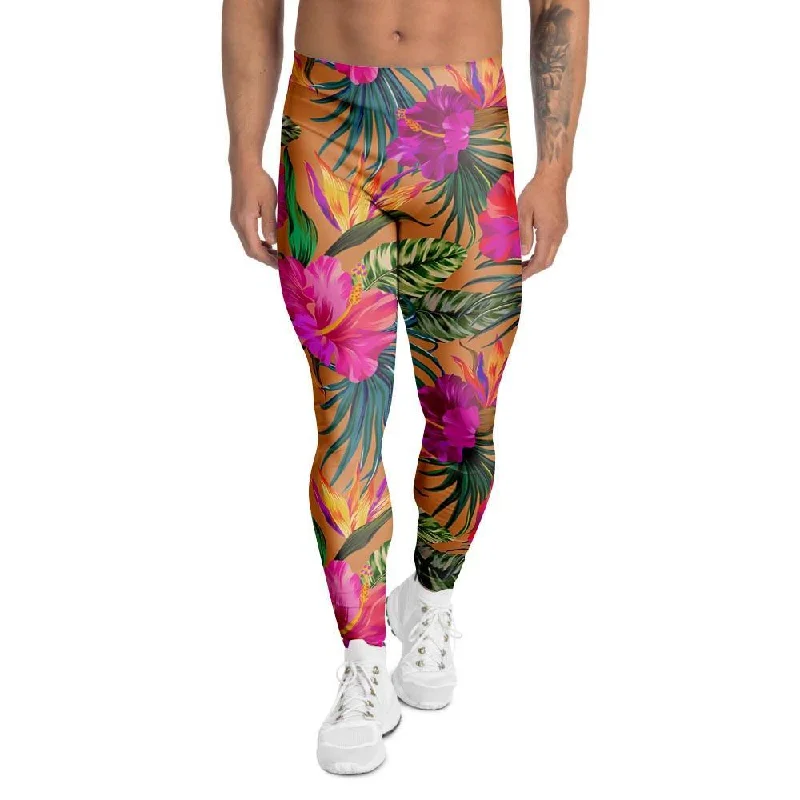 Super Deal Hibiscus Flower Hawaiian Yellow Print Men's Leggings