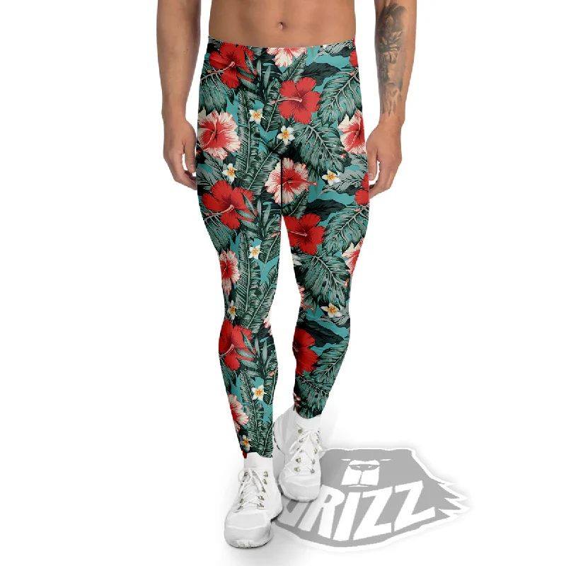Discount Days Hibiscus Flowers Tropical Print Pattern Men's Leggings