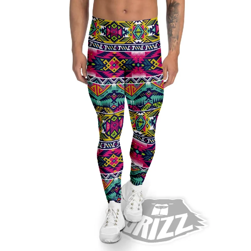 Discount Extravaganza Hippie Tribal Aztec Print Pattern Men's Leggings