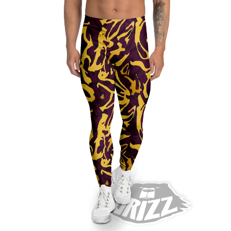 Flash Sale Leopard Yellow And Purple Print Pattern Men's Leggings