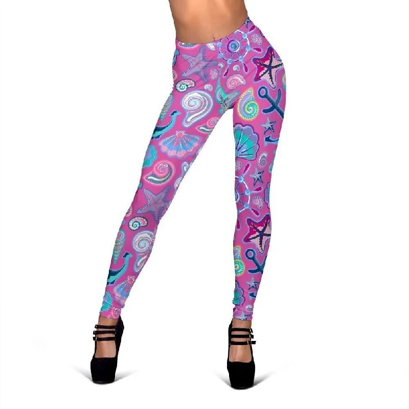 Savings Bonanza Starfish Pink Print Pattern Women Leggings
