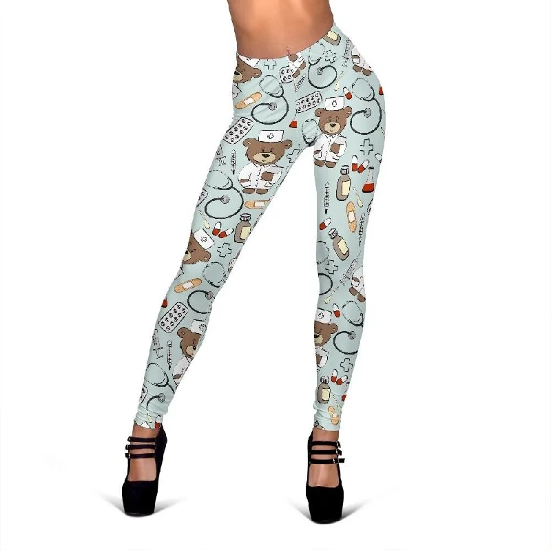 Loyalty Reward Teddy Bear Nurse Pattern Print Women Leggings