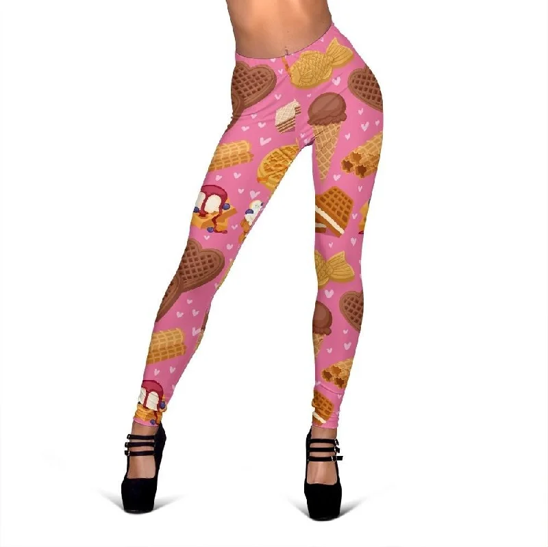 Clearance Sale Waffle Dessert Pattern Print Women Leggings