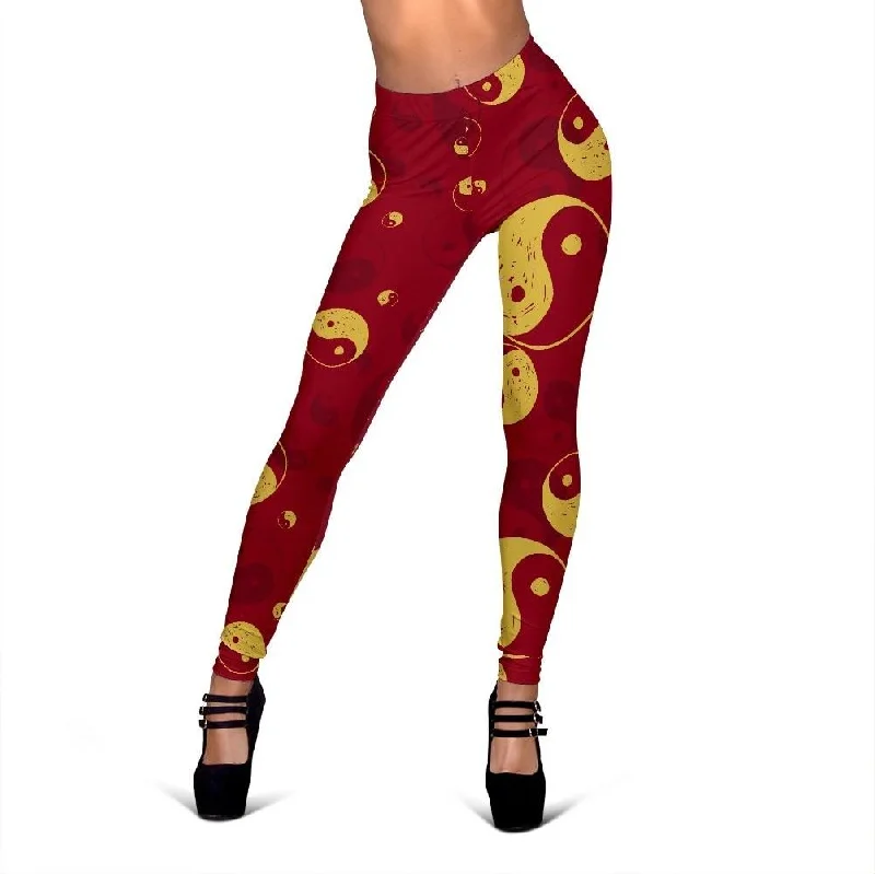 Online Only Yin Yang Red Pattern Print Women Leggings