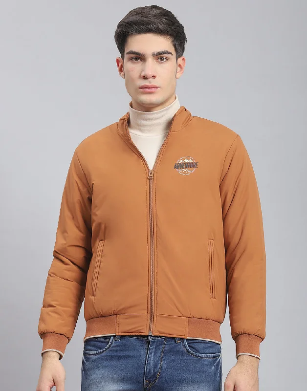 Fantastic Offers Men Brown Solid Stand Collar Full Sleeve Jacket