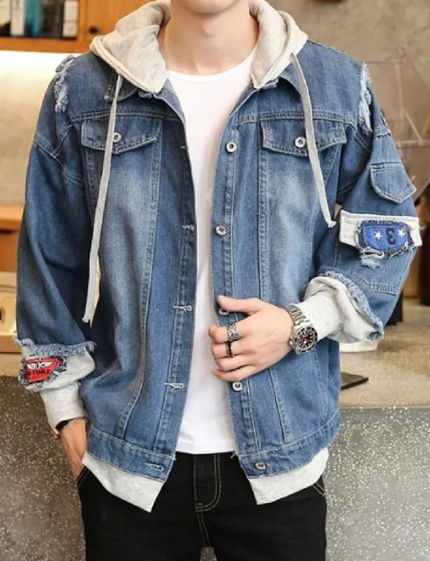Lowest Price Mens Hooded Layered Look Denim Jean Jacket