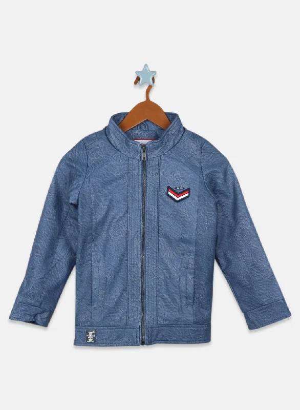 Price Drop Boys Blue Self Design Jacket